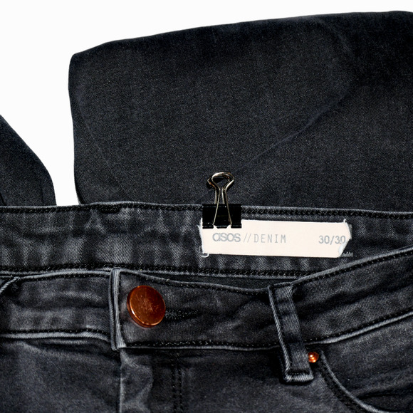 Asos Denim Black Jeans 30 x 24.5 High Rise Cropped Distressed Stretch Skinny - Picture 7 of 8